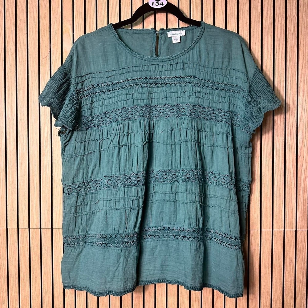 134 Sundance Cotton Lace Trim Blouse (Large, EUC)